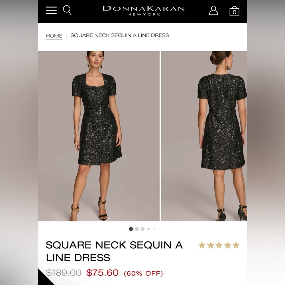 Donna Karan Black Sequin Dress Size 2